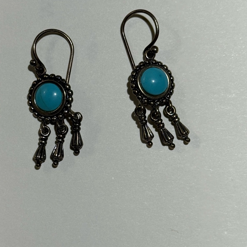 Sterling Silver and Blue Dangle Earrings